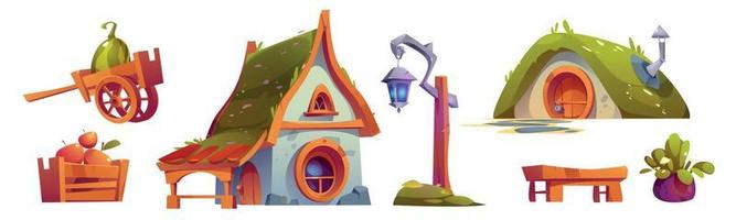 Fantasy house of dwarf or hobbit isolated objects vector