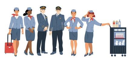 Airplane crew pilot, assistant and stewardess team