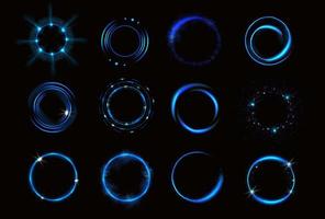 Glowing blue circles with sparkles, round frames vector