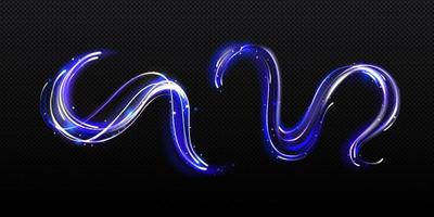 Blue neon light trails, magic shiny lines vector