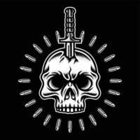 cráneo vintage con daga y bala en ilustración vectorial aislada de estilo monocromo, elemento de diseño para logotipo, afiche, tarjeta, pancarta, emblema, camiseta. ilustración vectorial vector
