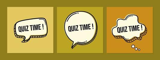 set of chat bubbles with quiz time text. flat design for give away, discount advertising banners. vector