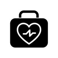 Resuscitation medical kit black glyph icon. Emergency equipment. First aid kit. Cardiopulmonary reanimation. Silhouette symbol on white space. Solid pictogram. Vector isolated illustration