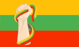 ilustración gráfica vectorial del día de la independencia de lituania con la mano sosteniendo la bandera de lituania. perfecto para las celebraciones del día de la independencia. diseño de pancartas vector