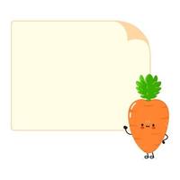 Cute carrot poster character. Vector hand drawn cartoon kawaii character illustration. Isolated white background. Carrot with poster