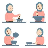 a girl who cooks in the kitchen vector