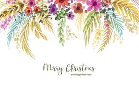 fondo de tarjeta de navidad acuarela decorativa con diseño de hojas y flores vector