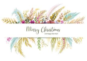 Decorative watercolor christmas card background with leaves and flowers design vector