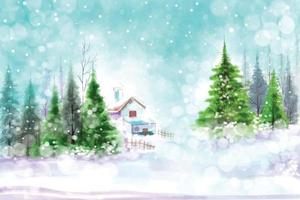 Impressive christmas trees in winter landscape with snow card background vector