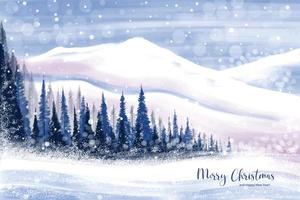 Winter landscape with falling christmas snow and tree holiday card background vector