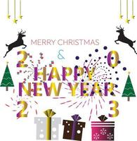 Abstract christmas and new year background with fir tree, gifts and reindeer. vector