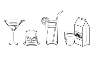 Beverage and cocktail glasses hand drawn vector. Suitable for design element of bar and restaurant. Drink and beverages vector illustration.