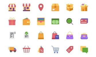 icono de tienda en línea establecido en estilo plano. adecuado para el elemento de diseño del comercio electrónico, el mercado en línea y la colección de iconos de la interfaz de usuario de la aplicación de compras. vector