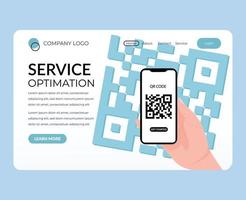 service optimization web landing page with hand holding mobile icon vector