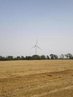 View from the grain field on the wind farm windmill Botievo photo