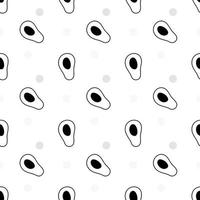 Doodle black and white outline with transparent background, avocados seamless pattern. vector