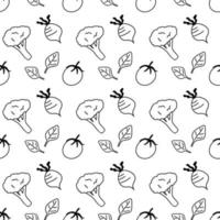 Doodle black and white outline with transparent background, vegetables seamless pattern. vector