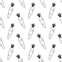 Doodle black and white outline with transparent background, carrots seamless pattern. vector