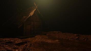 Yellow lights and poor bungalow in the middle of the night, Night view of the countryside photo