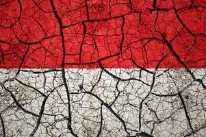 Dry soil pattern on the flag of Monaco. Country with drought concept. Water problem. Dry cracked earth country. photo