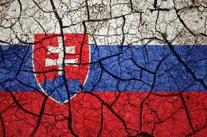 Dry soil pattern on the flag of Slovakia. Country with drought concept. Water problem. Dry cracked earth country. photo