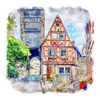 Bacharach Germany Watercolor sketch hand drawn illustration vector