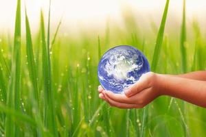 environmental concept save the earth human hand holding a blue earth on earth day-Usa elements of this image furnished by NASA photo