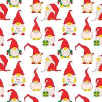 Seamless pattern with Set of Cute Christmas gnomes vector illustration on white background