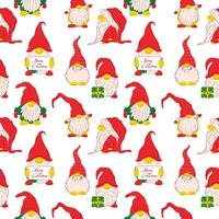 Seamless pattern with Set of Cute Christmas gnomes vector illustration on white background