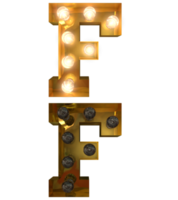 goldene glühbirnenbuchstaben, schriftbild in an und aus geben das zeichen f an png