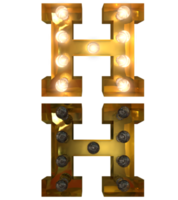 Golden Light bulb letters, typeface in ON and OFF state the character H png