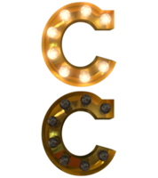 goldene glühbirnenbuchstaben, schriftbild in an und aus zustand das zeichen c png