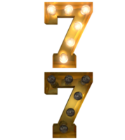 letras de lâmpada douradas, tipo de letra ligado e desligado indica o caractere 7 png
