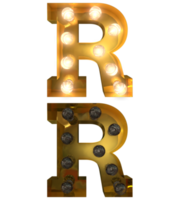 Golden Light bulb letters, typeface in ON and OFF state the character R png