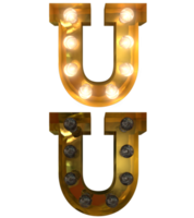 Golden Light bulb letters, typeface in ON and OFF state the character U png