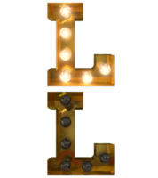 Golden Light bulb letters, typeface in ON and OFF state the character L png