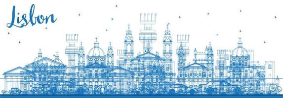 Outline Lisbon Skyline with Blue Buildings. vector