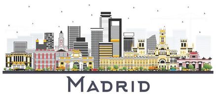 Madrid Spain Skyline with Gray Buildings Isolated on White Background. vector