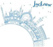 Outline Lucknow Skyline with Blue Buildings and Copy Space. vector