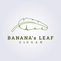 diseño de ilustración de vector de logotipo de hojas de plátano de línea simple, hoja de envoltura de alimentos