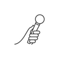 Hand holding microphone vector icon in thin line style