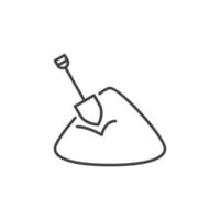 Shovel in sand outline vector icon or symbol