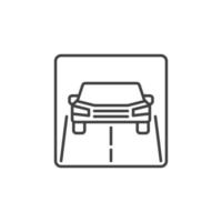 Car on road vector outline icon. Front view