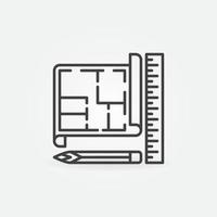 Apartment Plan and Pencil with Ruler vector linear icon