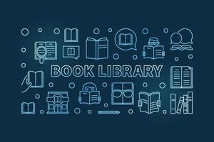 Book Library vector blue outline banner or illustration