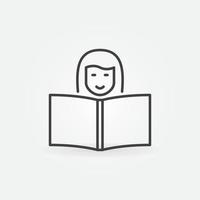 niña leyendo un icono de concepto de vector de libro en estilo de esquema