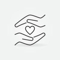 Little Heart and Hands line icon. Charity vector concept sign