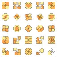 Jigsaw puzzle colored icons set - vector puzzles signs