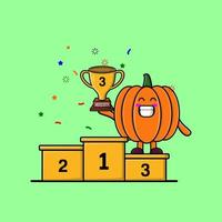Cute cartoon Pumpkin character as the third winner vector