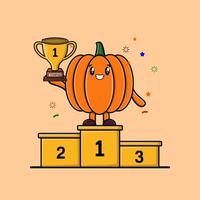 Cute cartoon Pumpkin character as the first winner vector